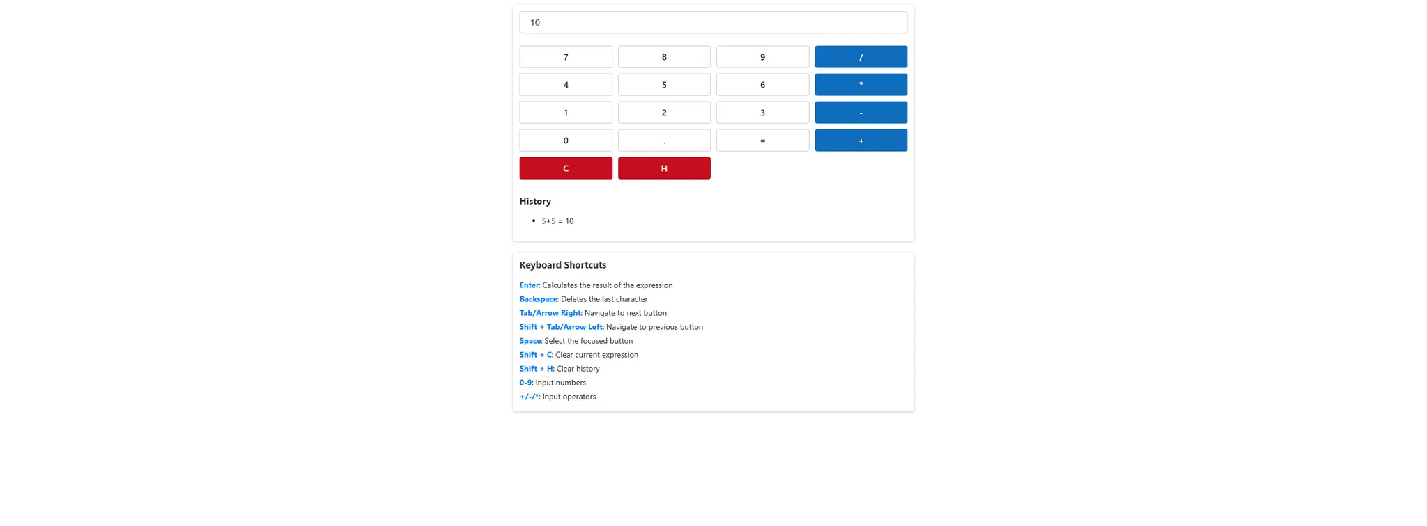 Calculator Demo showing basic operations